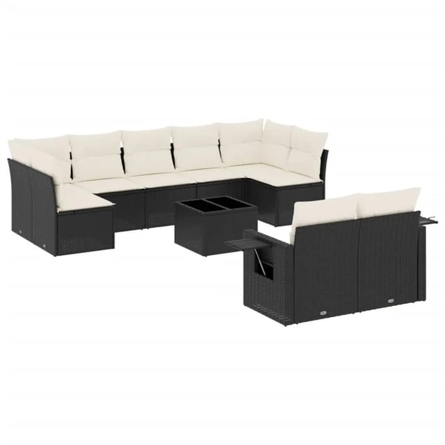 vidaXL 10-Tlg Garten-Sofagarnitur mit Kissen Schwarz Poly Rattan 3220625