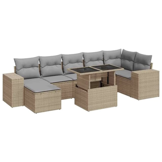 vidaXL 8-Tlg Garten-Sofagarnitur mit Kissen Beige Poly Rattan 3326840