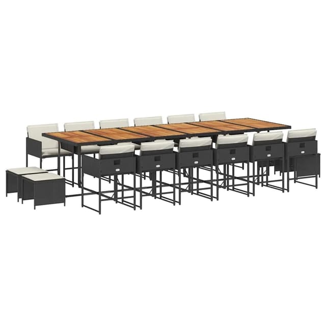 vidaXL 17-Tlg Garten-Essgruppe mit Kissen Schwarz Poly Rattan 3211371