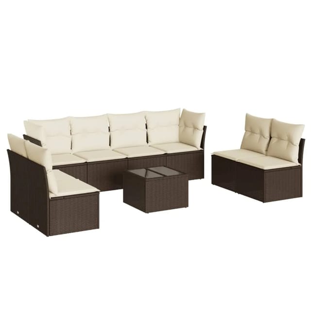 vidaXL 9-Tlg Garten-Sofagarnitur mit Kissen Braun Poly Rattan 3249302
