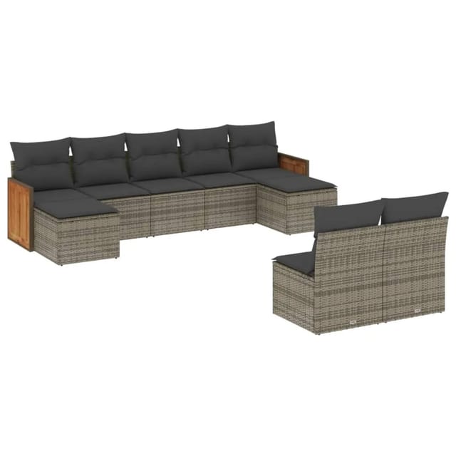 vidaXL 9-Tlg Garten-Sofagarnitur mit Kissen Grau Poly Rattan 3228055