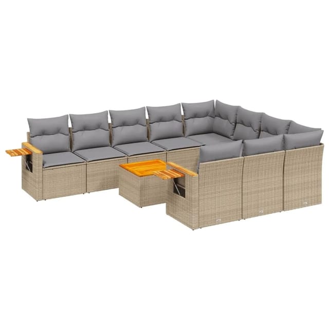 vidaXL 11-Tlg Garten-Sofagarnitur mit Kissen Beige Poly Rattan 3227186
