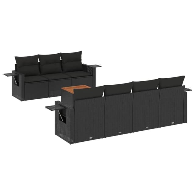 vidaXL 8-Tlg Garten-Sofagarnitur mit Kissen Schwarz Poly Rattan 3256797