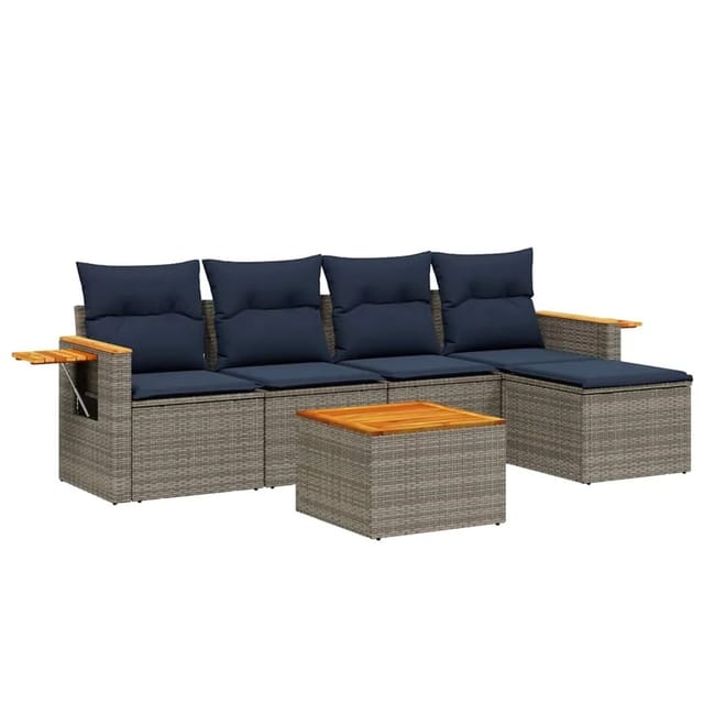 vidaXL 6-Tlg Garten-Sofagarnitur mit Kissen Grau Poly Rattan 3226768