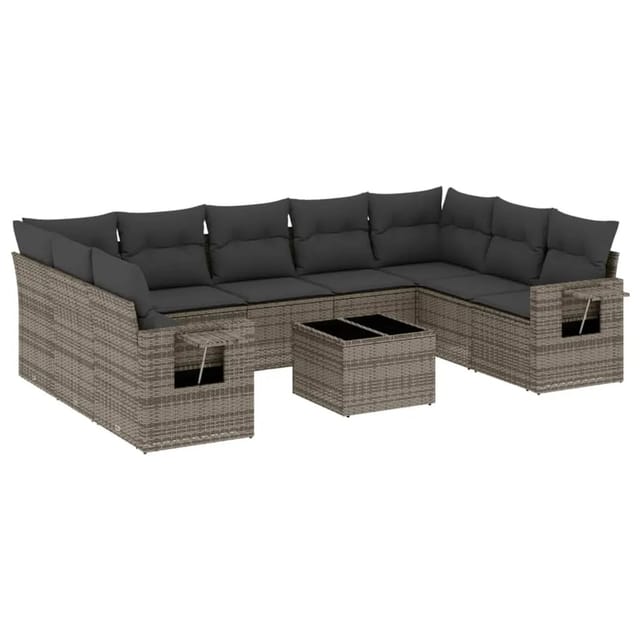 vidaXL 10-Tlg Garten-Sofagarnitur mit Kissen Grau Poly Rattan 3252947