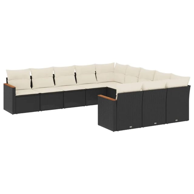 vidaXL 11-Tlg Garten-Sofagarnitur mit Kissen Schwarz Poly Rattan 3258829