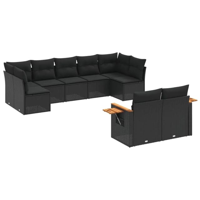 vidaXL 9-Tlg Garten-Sofagarnitur mit Kissen Schwarz Poly Rattan 3227126