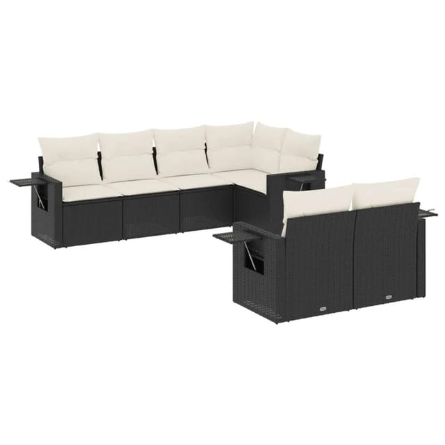 vidaXL 7-Tlg Garten-Sofagarnitur mit Kissen Schwarz Poly Rattan 3220405