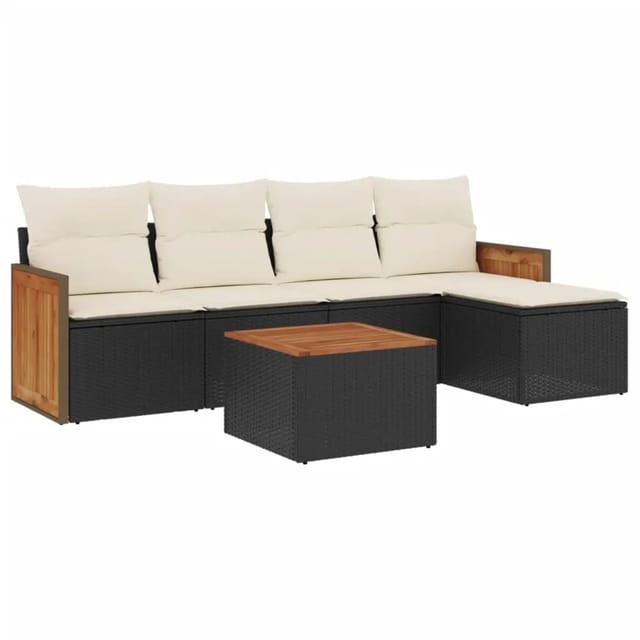 vidaXL 6-Tlg Garten-Sofagarnitur mit Kissen Schwarz Poly Rattan 3260005