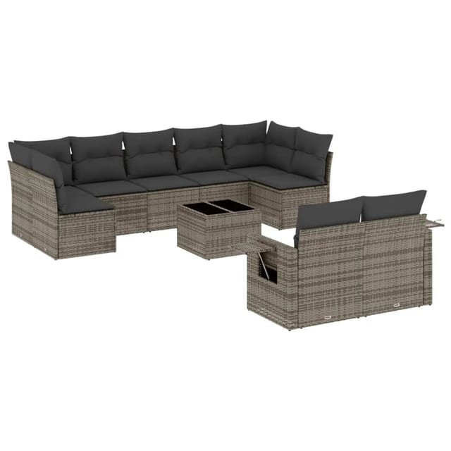 vidaXL 10-Tlg Garten-Sofagarnitur mit Kissen Grau Poly Rattan 3252967