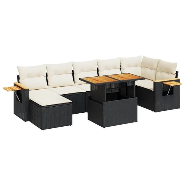 vidaXL 8-Tlg Garten-Sofagarnitur mit Kissen Schwarz Poly Rattan 3327626