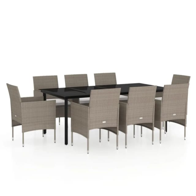 vidaXL 9-Tlg Garten-Essgruppe mit Kissen Beige und Schwarz 3099298
