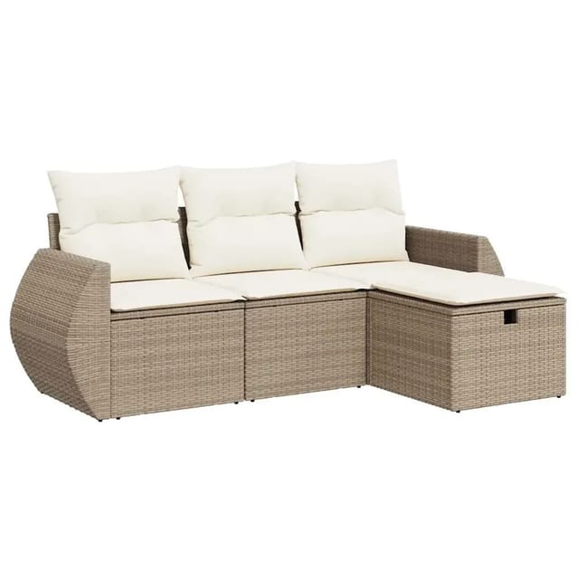 vidaXL 4-Tlg Garten-Sofagarnitur mit Kissen Beige Poly Rattan 3325554