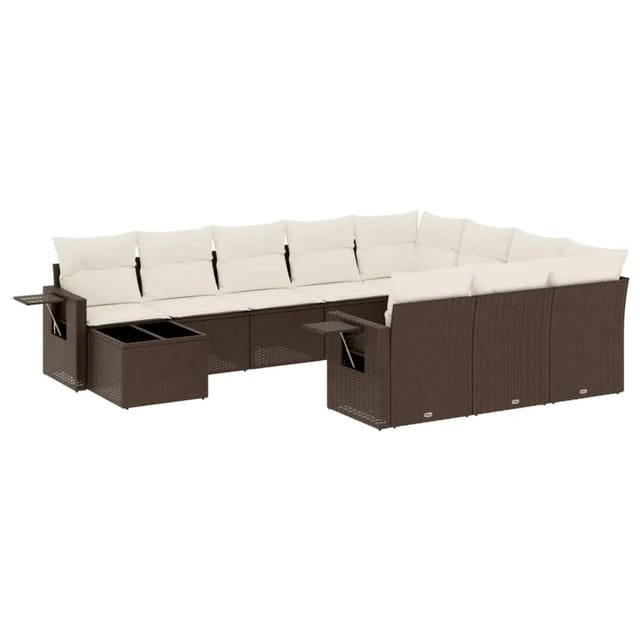 vidaXL 11-Tlg Garten-Sofagarnitur mit Kissen Braun Poly Rattan 3253070