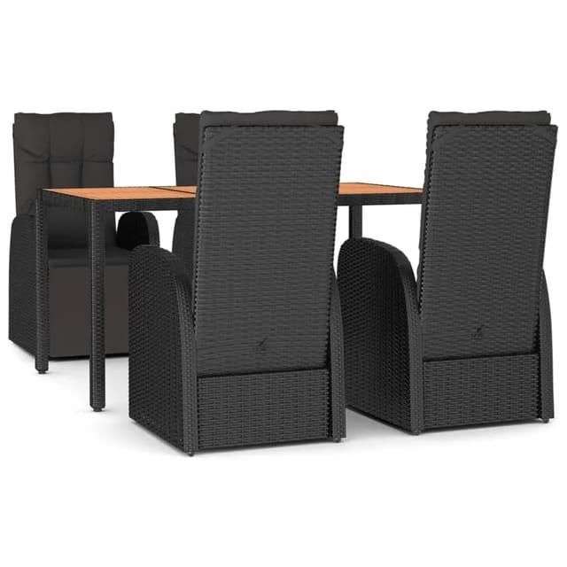 vidaXL 5-Tlg Garten-Essgruppe Schwarz Poly Rattan Massivholz Akazie 3157608