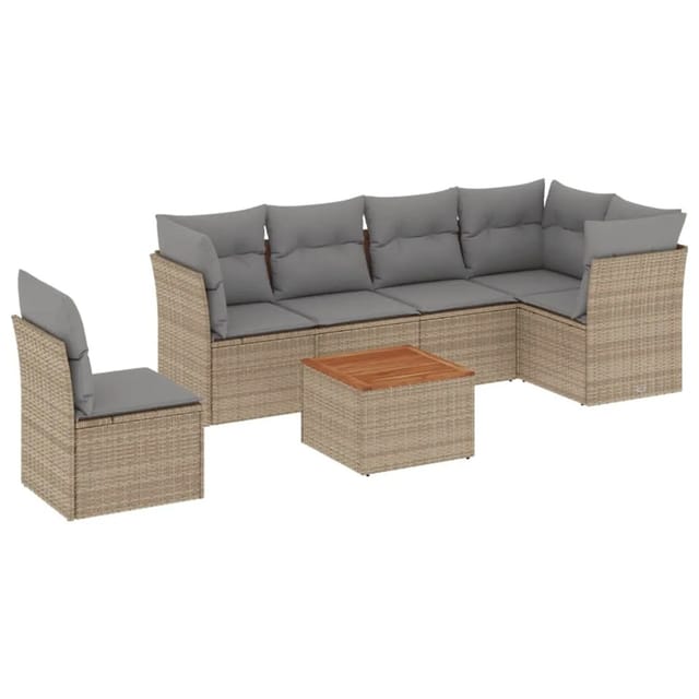 vidaXL 7-Tlg Garten-Sofagarnitur mit Kissen Beige Poly Rattan 3255996