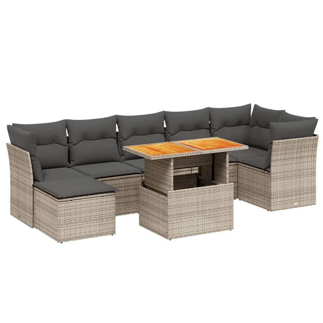 vidaXL 8-Tlg Garten-Sofagarnitur mit Kissen Grau Poly Rattan 3270948