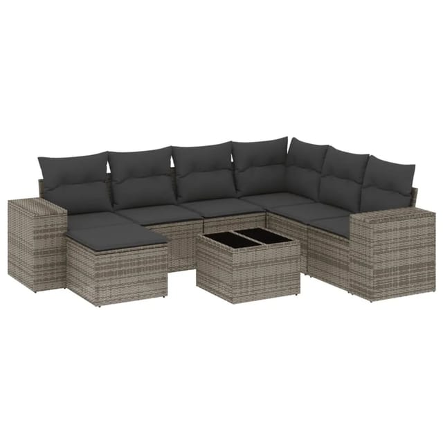 vidaXL 8-Tlg Garten-Sofagarnitur mit Kissen Grau Poly Rattan 3255247