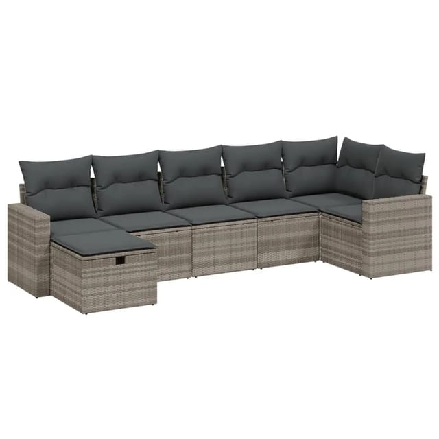 vidaXL 7-Tlg Garten-Sofagarnitur mit Kissen Hellgrau Poly Rattan 3263508