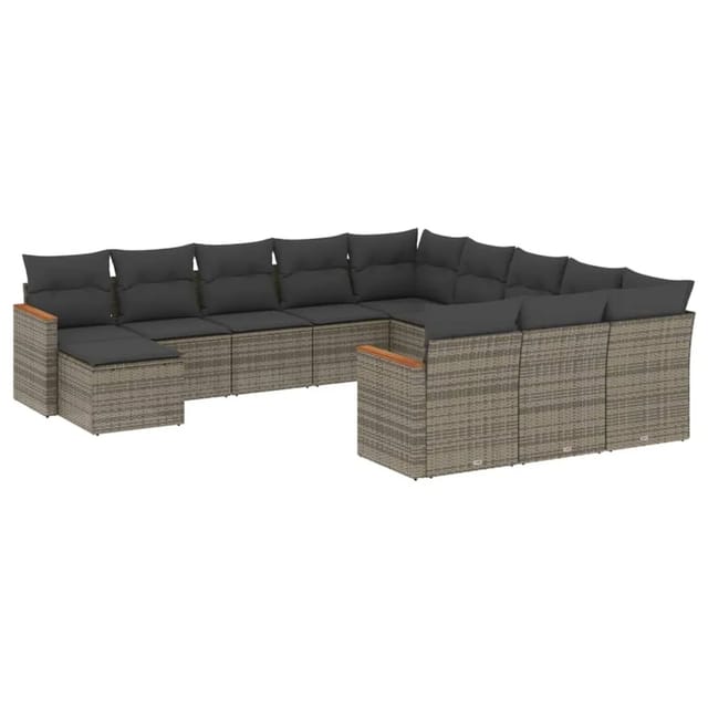 vidaXL 12-Tlg Garten-Sofagarnitur mit Kissen Grau Poly Rattan 3258987