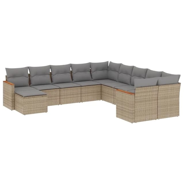 vidaXL 11-Tlg Garten-Sofagarnitur mit Kissen Beige Poly Rattan 3258972