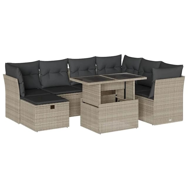 vidaXL 8-Tlg Garten-Sofagarnitur mit Kissen Hellgrau Poly Rattan 3274682