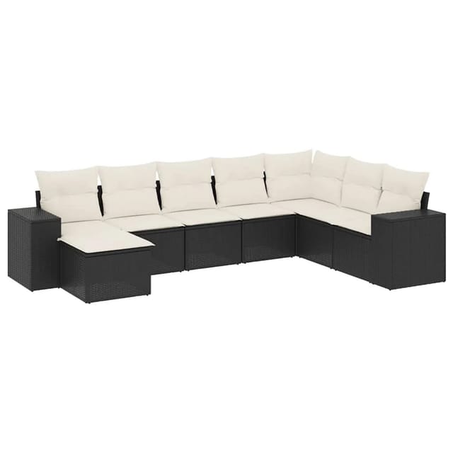 vidaXL 8-Tlg Garten-Sofagarnitur mit Kissen Schwarz Poly Rattan 3255293
