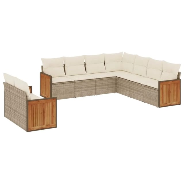 vidaXL 9-Tlg Garten-Sofagarnitur mit Kissen Beige Poly Rattan 3260182