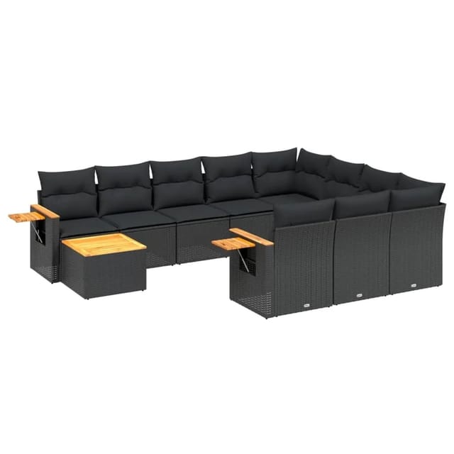 vidaXL 11-Tlg Garten-Sofagarnitur mit Kissen Schwarz Poly Rattan 3259605