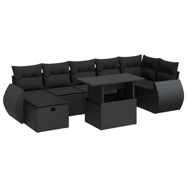 vidaXL 8-Tlg Garten-Sofagarnitur mit Kissen Schwarz Poly Rattan 3327905