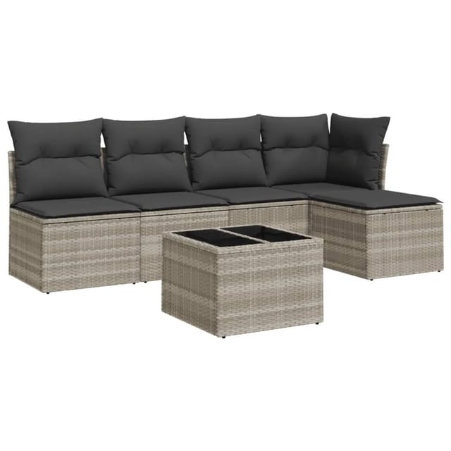 vidaXL 6-Tlg Garten-Sofagarnitur mit Kissen Hellgrau Poly Rattan 3217532
