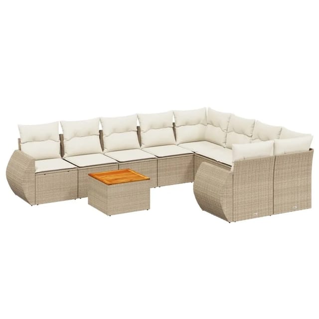 vidaXL 9-Tlg Garten-Sofagarnitur mit Kissen Beige Poly Rattan 3257262