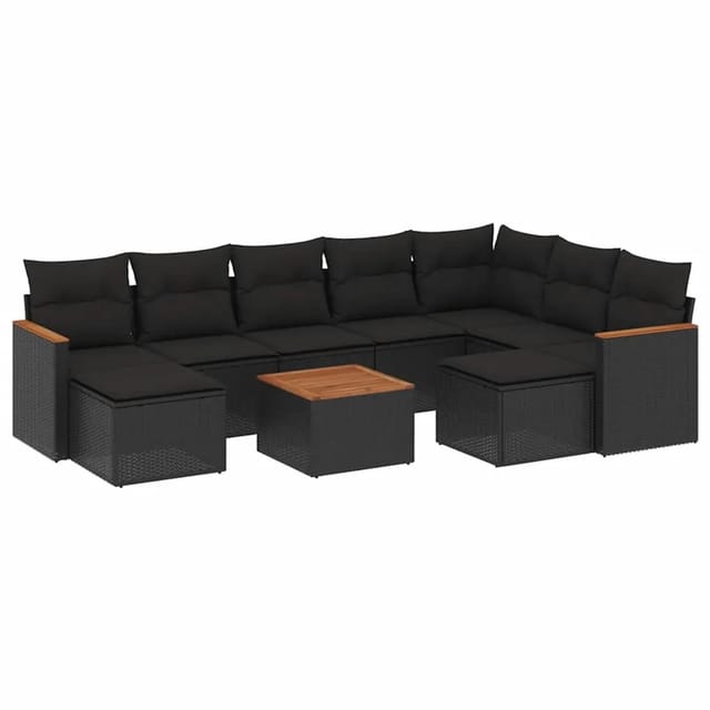 vidaXL 10-Tlg Garten-Sofagarnitur mit Kissen Schwarz Poly Rattan 3258947