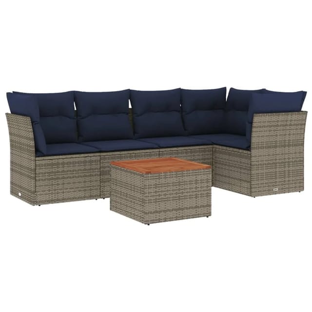 vidaXL 6-Tlg Garten-Sofagarnitur mit Kissen Grau Poly Rattan 3255963