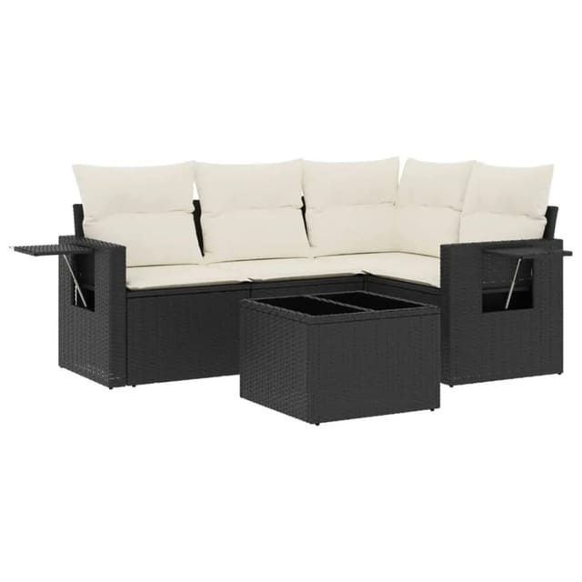 vidaXL 5-Tlg Garten-Sofagarnitur mit Kissen Schwarz Poly Rattan 3220115