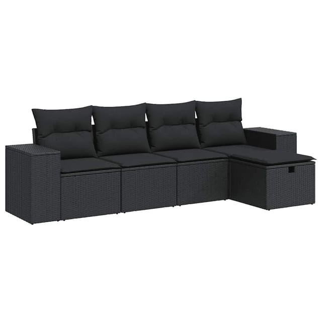 vidaXL 5-Tlg Garten-Sofagarnitur mit Kissen Schwarz Poly Rattan 3325661