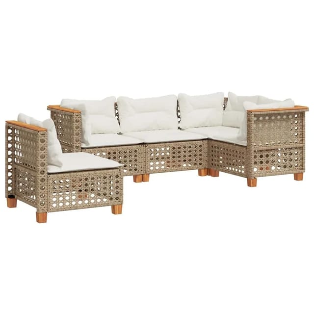 vidaXL 5-Tlg Garten-Sofagarnitur mit Kissen Beige Poly Rattan 3261838