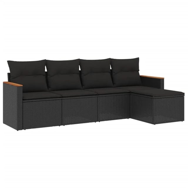 vidaXL 5-Tlg Garten-Sofagarnitur mit Kissen Schwarz Poly Rattan 3225915
