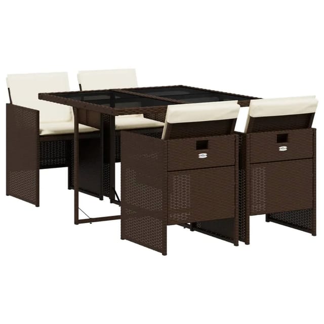 vidaXL 5-Tlg Garten-Essgruppe mit Kissen Braun Poly Rattan 3210537