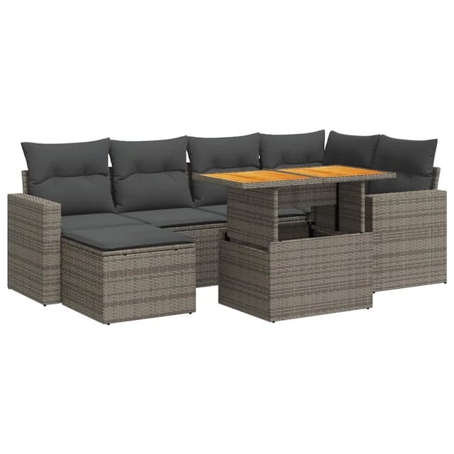 vidaXL 7-Tlg Garten-Sofagarnitur mit Kissen Grau Poly Rattan 3327063