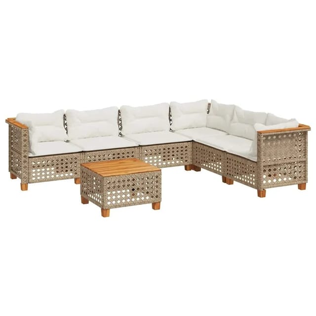 vidaXL 7-Tlg Garten-Sofagarnitur mit Kissen Beige Poly Rattan 3261868