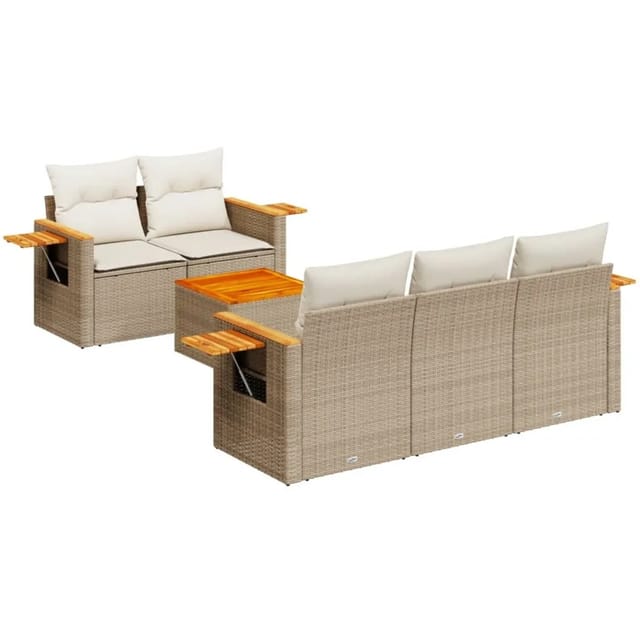 vidaXL 6-Tlg Garten-Sofagarnitur mit Kissen Beige Poly Rattan 3259027