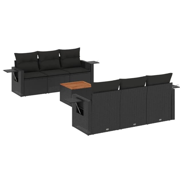 vidaXL 7-Tlg Garten-Sofagarnitur mit Kissen Schwarz Poly Rattan 3256783