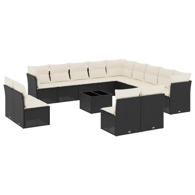 vidaXL 14-Tlg Garten-Sofagarnitur mit Kissen Schwarz Poly Rattan 3250335