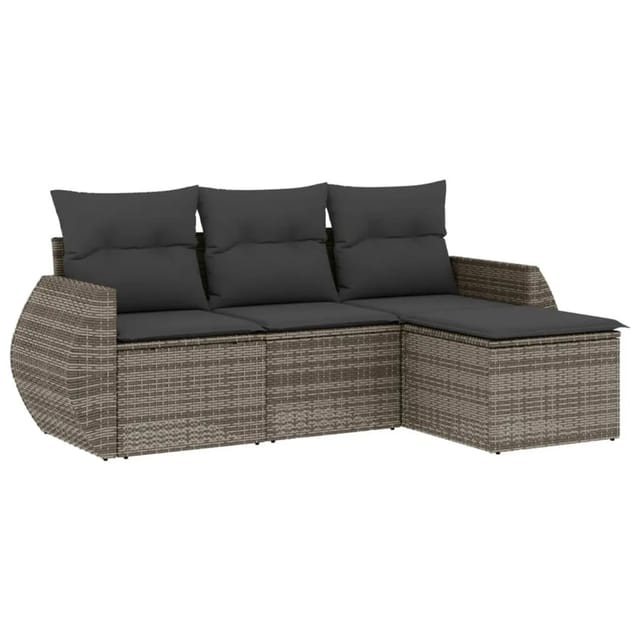 vidaXL 4-Tlg Garten-Sofagarnitur mit Kissen Grau Poly Rattan 3253607