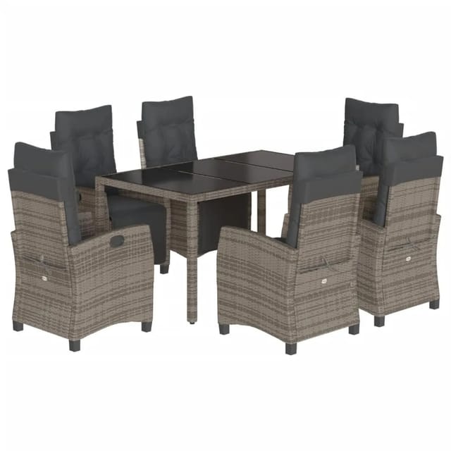 vidaXL 7-Tlg Garten-Essgruppe mit Kissen Grau Poly Rattan 3212897