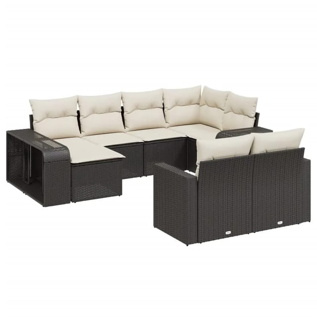 vidaXL 10-Tlg Garten-Sofagarnitur mit Kissen Schwarz Poly Rattan 3228896