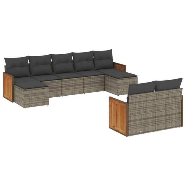 vidaXL 9-Tlg Garten-Sofagarnitur mit Kissen Grau Poly Rattan 3228083