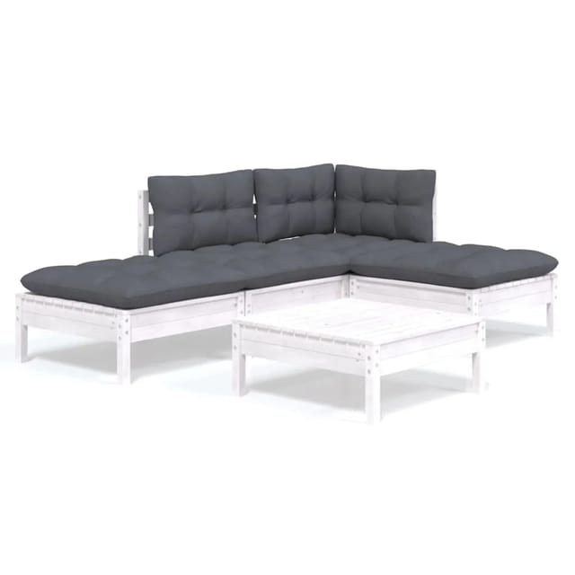 vidaXL 5-Tlg Garten-Lounge-Set mit Kissen Weiß Kiefernholz 3096293