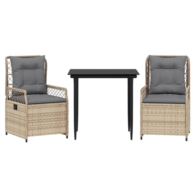 vidaXL 3-Tlg Garten-Essgruppe mit Kissen Beige Poly Rattan 3262999